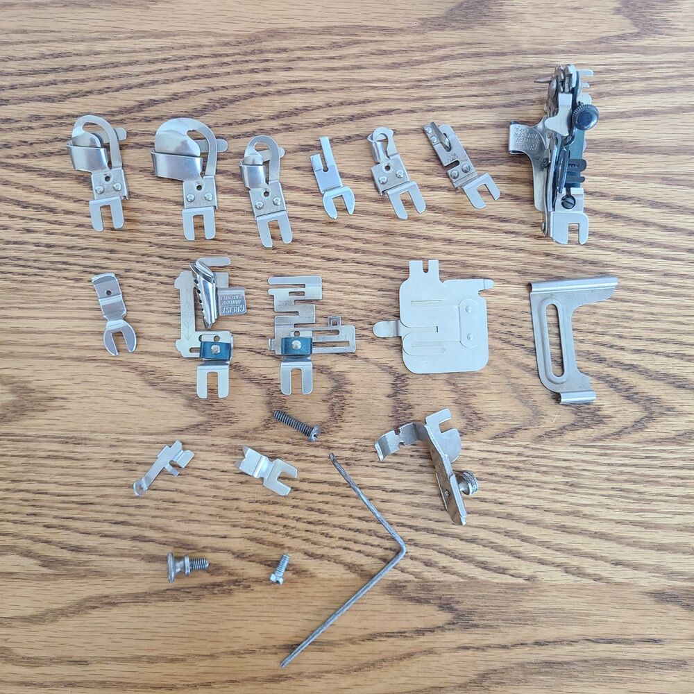 Vintage Sewing Machine Attachment Lot – Presser Feet, Hemmers, Ruffler & More